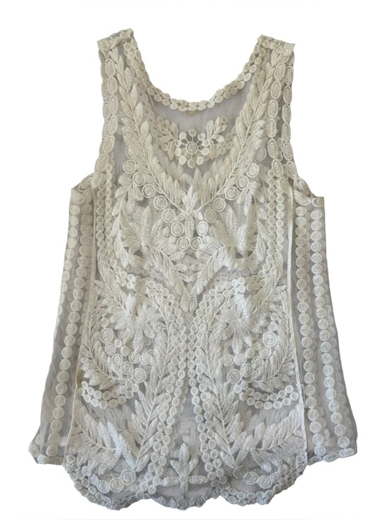 Capri Tops - Lace Tank Boho Festival SemiSheer White Sleeveless
